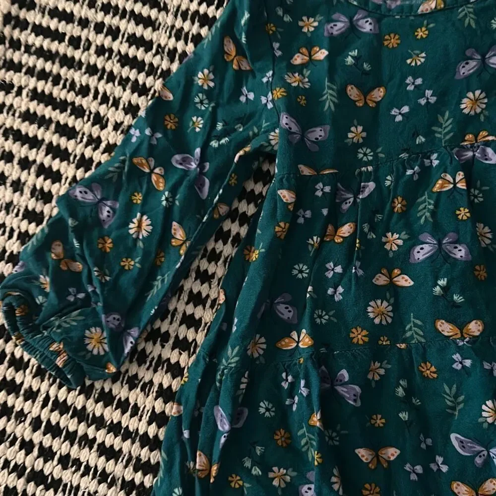 Jumping Beans Size 2T Green Floral print Long Sleeve Dress